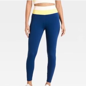 JoyLab high rise colorblocked leggings navy blue and yellow NWT x